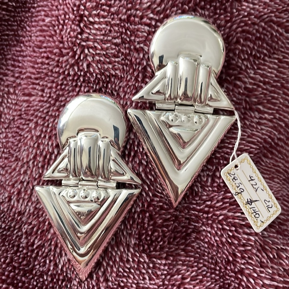 Sterling Silver Geometric Clip Earrings - Picture 11 of 11